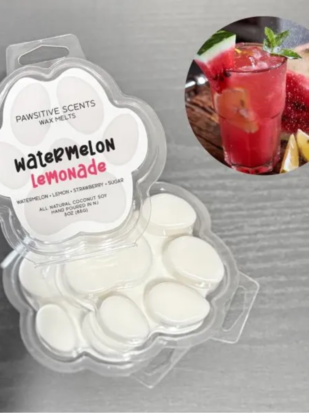 Wax Melt Paw Print/Watermelon Lemonade Scent/Vegan Coconut Soy Wax